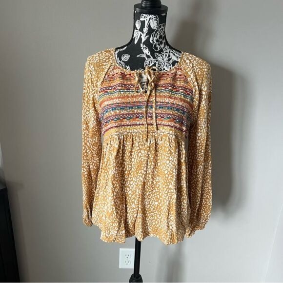 Savanna Jane Boho Aztec long sleeve shirt top blouse women’s medium - Picture 2 of 7